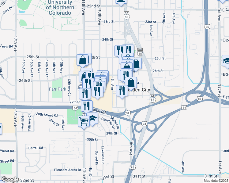 map of restaurants, bars, coffee shops, grocery stores, and more near 2630 9th Avenue in Garden City
