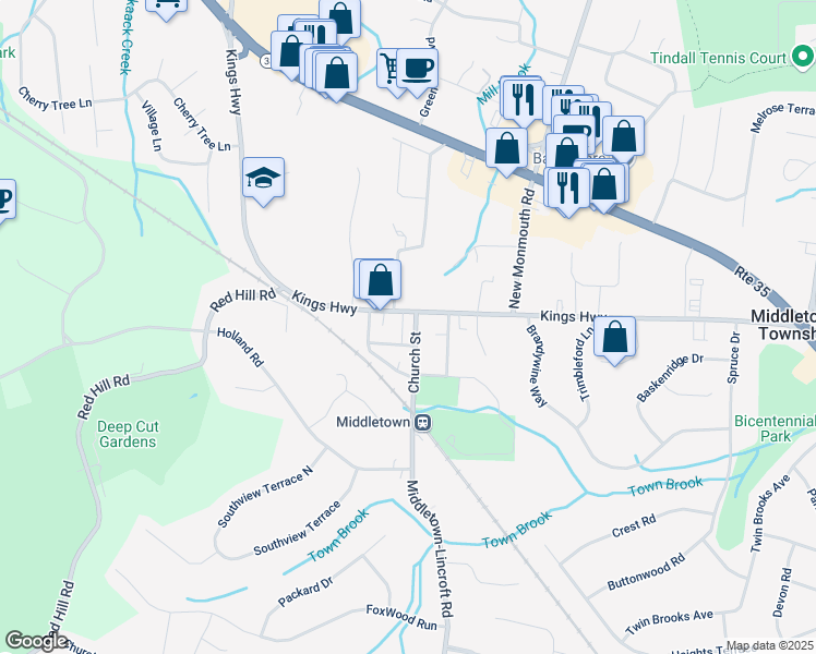 map of restaurants, bars, coffee shops, grocery stores, and more near 10 Liberty Street in Monmouth County