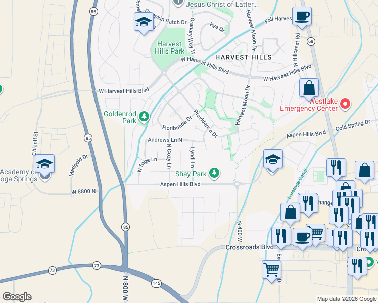 map of restaurants, bars, coffee shops, grocery stores, and more near 1733 Lyndi Lane in Saratoga Springs