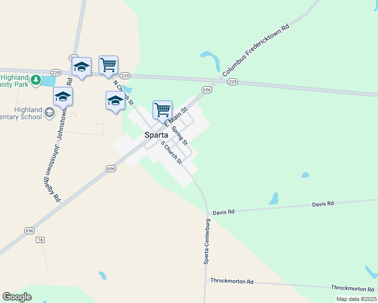 map of restaurants, bars, coffee shops, grocery stores, and more near 12 Spring Street in Sparta