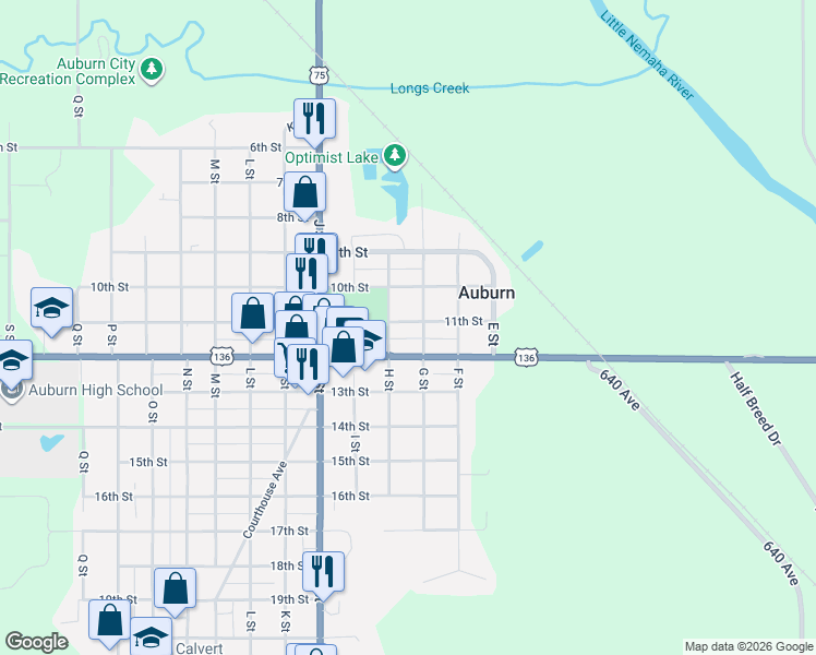 map of restaurants, bars, coffee shops, grocery stores, and more near 707 11th Street in Auburn