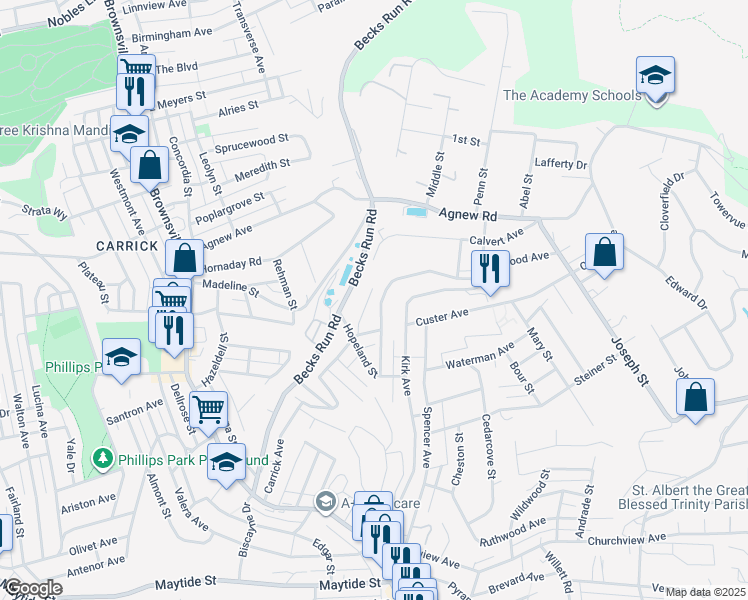 map of restaurants, bars, coffee shops, grocery stores, and more near 517 Brinwood Avenue in Pittsburgh