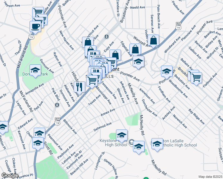 map of restaurants, bars, coffee shops, grocery stores, and more near 1316 Tennessee Avenue in Pittsburgh