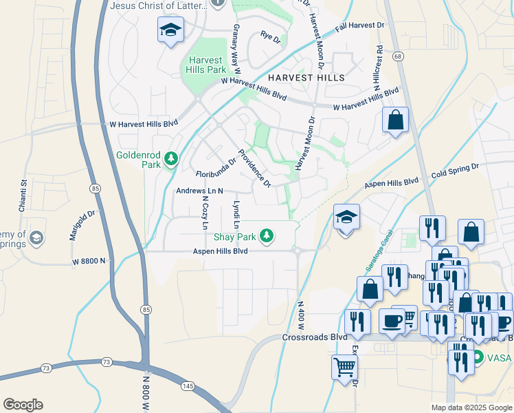 map of restaurants, bars, coffee shops, grocery stores, and more near 1737 Rosemary Drive in Saratoga Springs