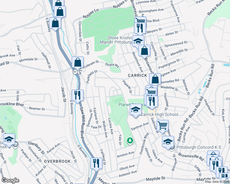 map of restaurants, bars, coffee shops, grocery stores, and more near 330 Park Boulevard in Pittsburgh