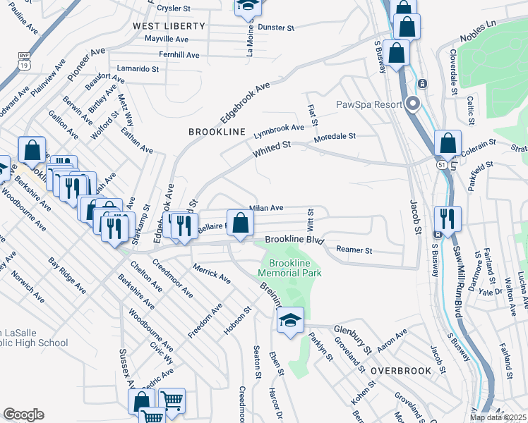 map of restaurants, bars, coffee shops, grocery stores, and more near 1418 Milan Avenue in Pittsburgh