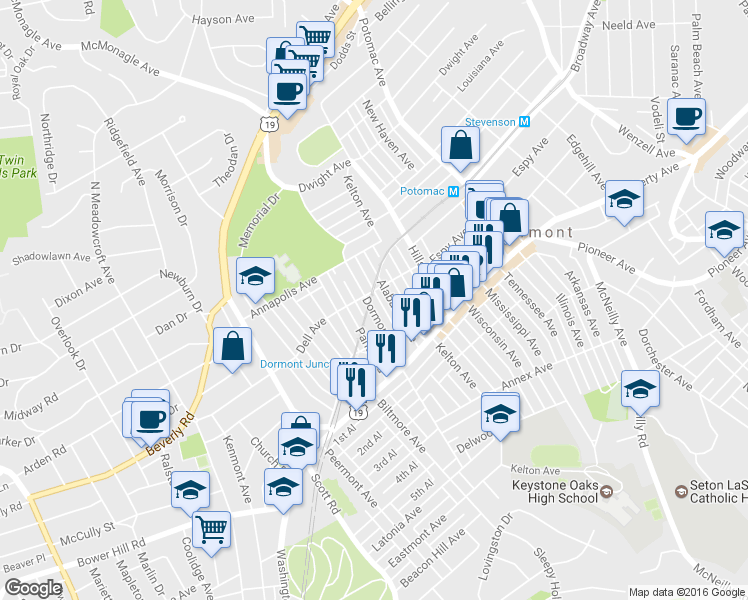 map of restaurants, bars, coffee shops, grocery stores, and more near in Dormont