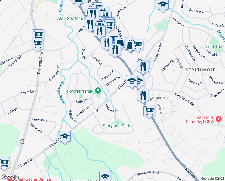 map of restaurants, bars, coffee shops, grocery stores, and more near 233 Lloyd Road in Monmouth County