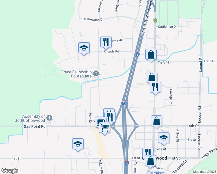 map of restaurants, bars, coffee shops, grocery stores, and more near 20655 Collin Court in Cottonwood