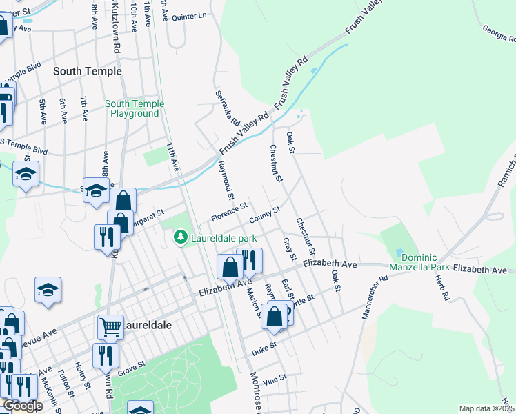 map of restaurants, bars, coffee shops, grocery stores, and more near 1805 County Street in Laureldale