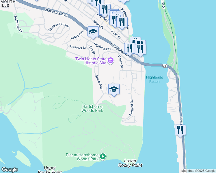 map of restaurants, bars, coffee shops, grocery stores, and more near 4A Hilltop Terrace in Highlands