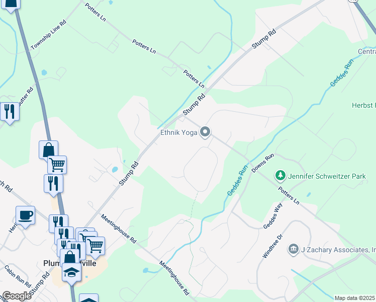 map of restaurants, bars, coffee shops, grocery stores, and more near 5793 Nash Drive in Pipersville