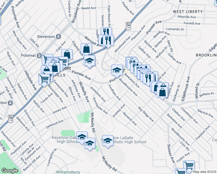 map of restaurants, bars, coffee shops, grocery stores, and more near 523 Clemesha Avenue in Pittsburgh