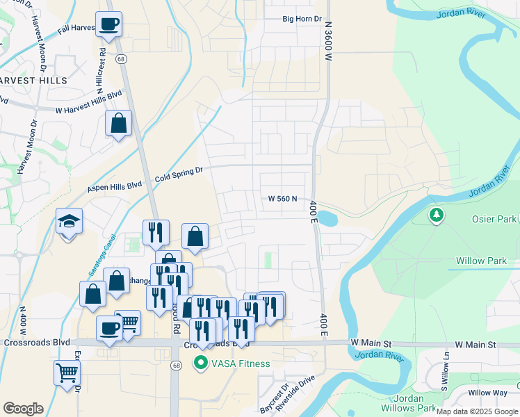 map of restaurants, bars, coffee shops, grocery stores, and more near 8887 West 10400 North in Lehi