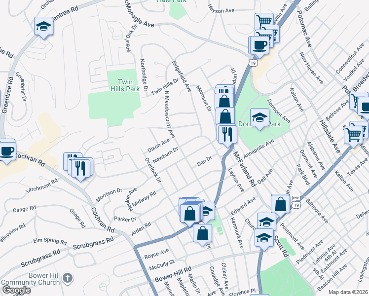 map of restaurants, bars, coffee shops, grocery stores, and more near 250 Morrison Drive in Pittsburgh