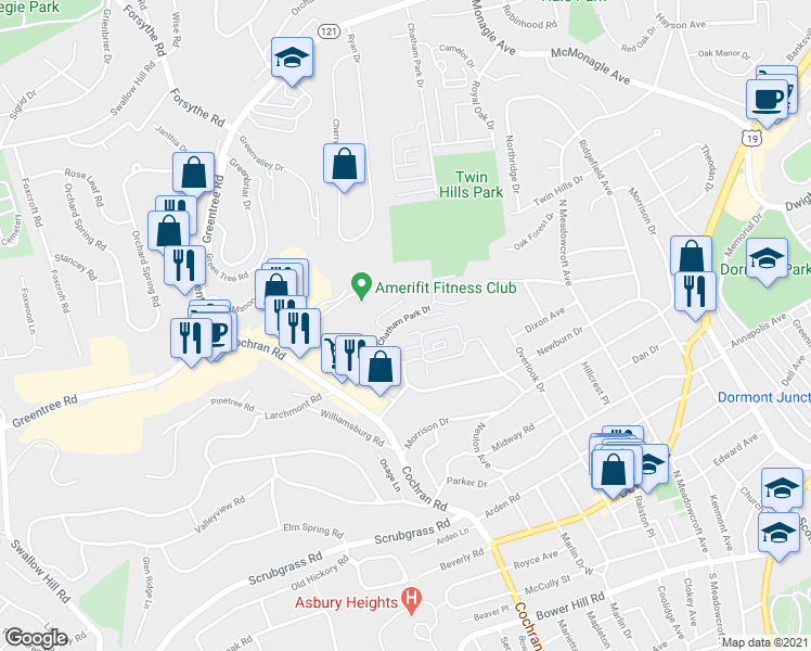 map of restaurants, bars, coffee shops, grocery stores, and more near 178 Jamestown Drive in Pittsburgh