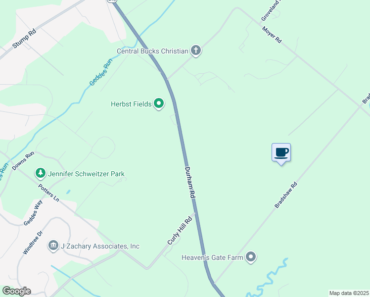 map of restaurants, bars, coffee shops, grocery stores, and more near 5291 Durham Road in Bucks County