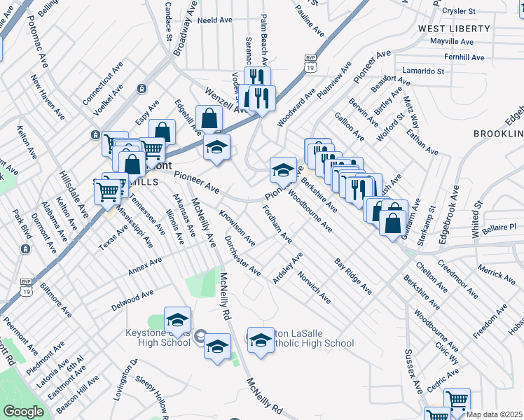 map of restaurants, bars, coffee shops, grocery stores, and more near 523 Clemesha Avenue in Pittsburgh