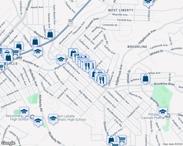 map of restaurants, bars, coffee shops, grocery stores, and more near 825 Fitch Way in Pittsburgh