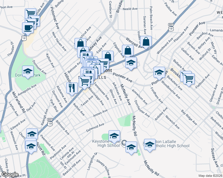 map of restaurants, bars, coffee shops, grocery stores, and more near 1300 Illinois Avenue in Pittsburgh