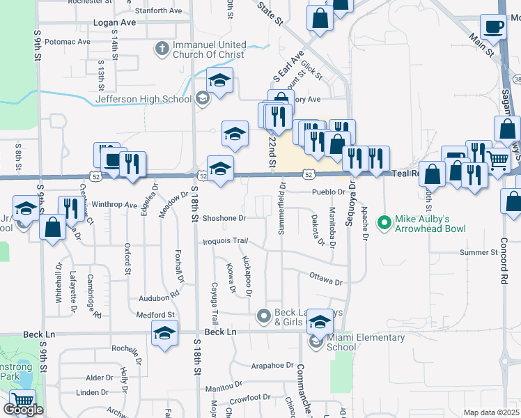 map of restaurants, bars, coffee shops, grocery stores, and more near 2300 Osage Court in Lafayette