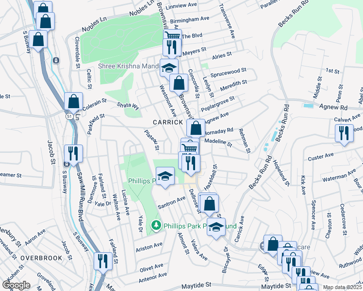 map of restaurants, bars, coffee shops, grocery stores, and more near 2037 Westmont Avenue in Pittsburgh