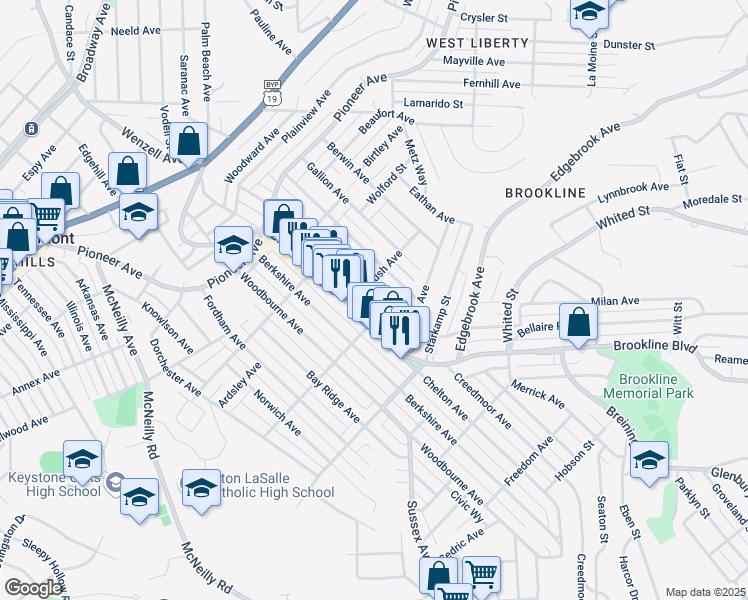 map of restaurants, bars, coffee shops, grocery stores, and more near 825 Fitch Way in Pittsburgh