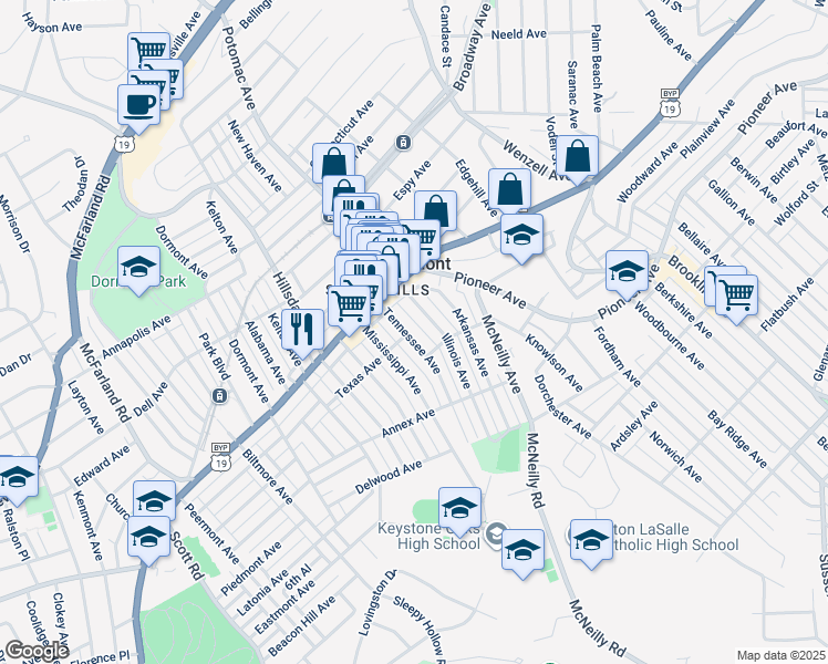map of restaurants, bars, coffee shops, grocery stores, and more near 1300 Tennessee Avenue in Pittsburgh