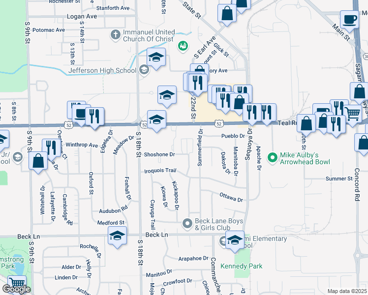 map of restaurants, bars, coffee shops, grocery stores, and more near in Lafayette
