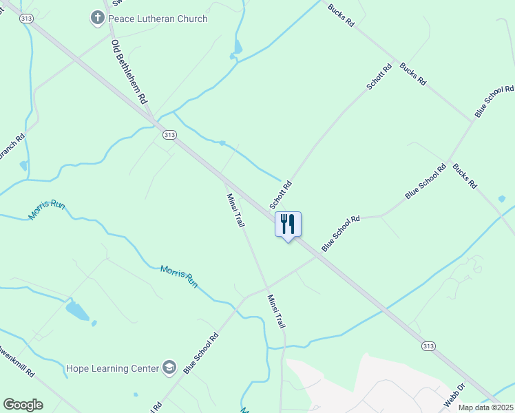 map of restaurants, bars, coffee shops, grocery stores, and more near 1114 Pennsylvania 313 in Perkasie