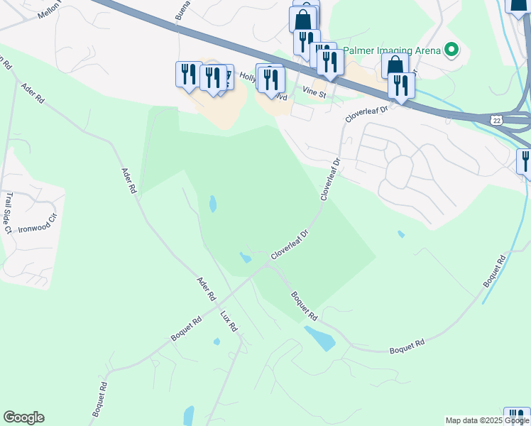 map of restaurants, bars, coffee shops, grocery stores, and more near 350-351 Cloverleaf Drive in Delmont