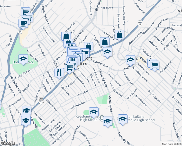 map of restaurants, bars, coffee shops, grocery stores, and more near 1300 Tennessee Avenue in Pittsburgh