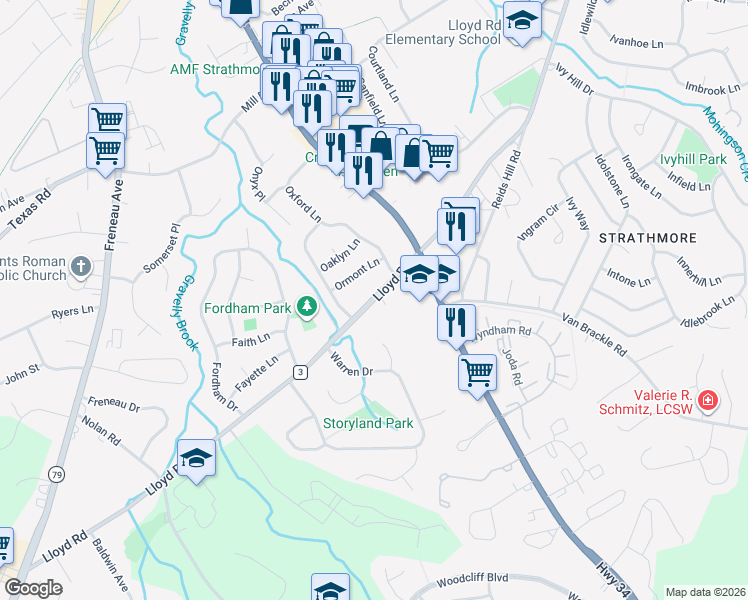 map of restaurants, bars, coffee shops, grocery stores, and more near 242 Lloyd Road in Matawan