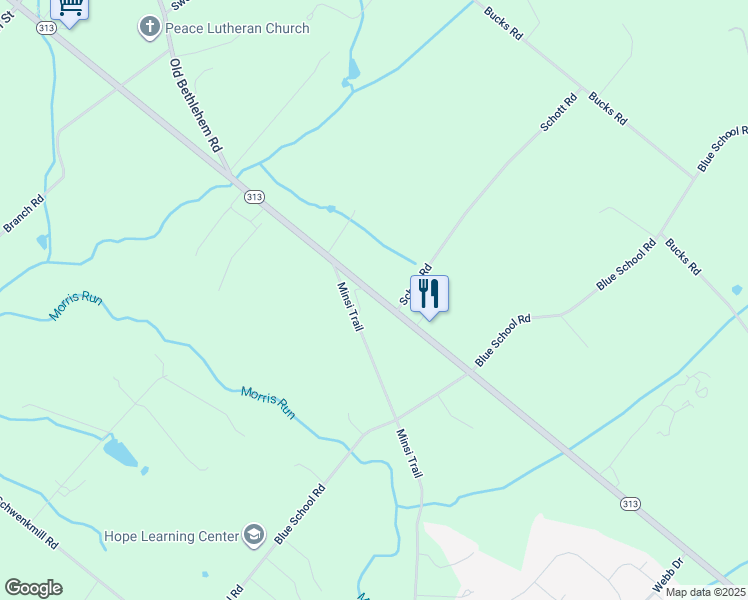 map of restaurants, bars, coffee shops, grocery stores, and more near 1114 Pennsylvania 313 in Perkasie