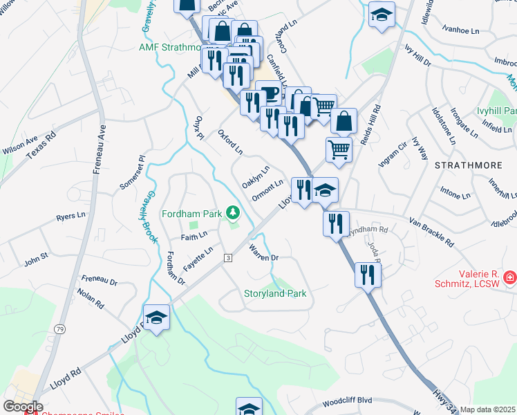 map of restaurants, bars, coffee shops, grocery stores, and more near 233 Lloyd Road in Monmouth County