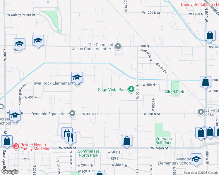 map of restaurants, bars, coffee shops, grocery stores, and more near 541 North 1300 West in Lehi