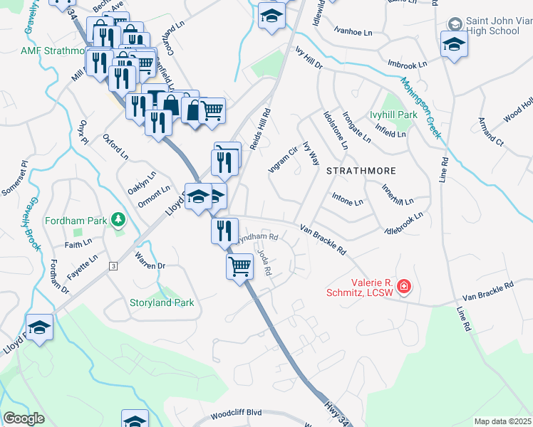 map of restaurants, bars, coffee shops, grocery stores, and more near 10 Imaginary Place in Aberdeen Township