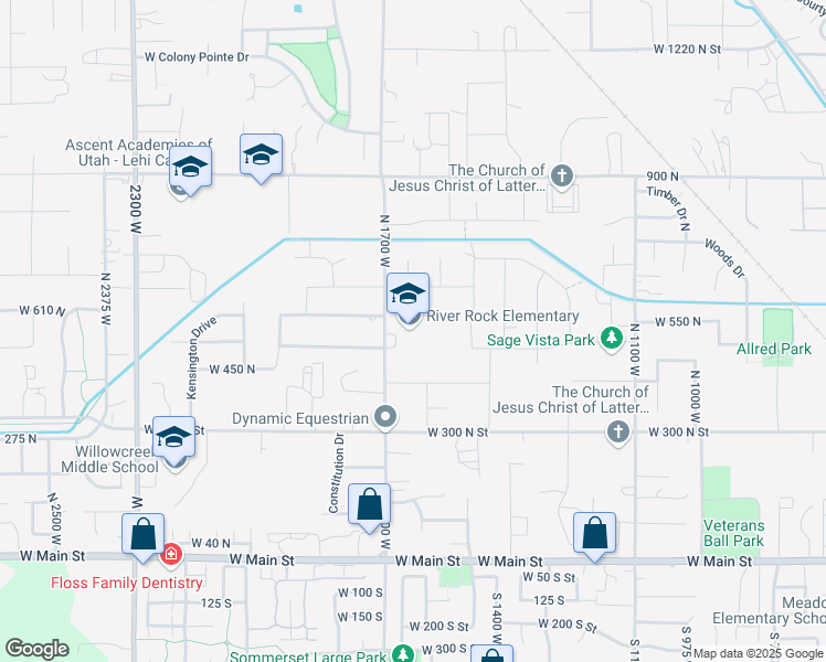 map of restaurants, bars, coffee shops, grocery stores, and more near 520 North 1700 West in Lehi