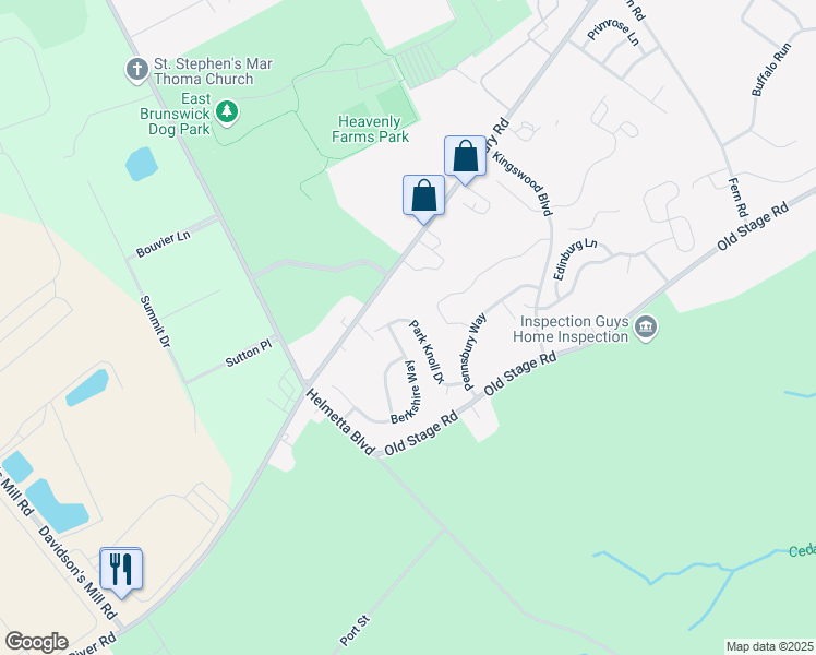 map of restaurants, bars, coffee shops, grocery stores, and more near 8 Berkshire Way in East Brunswick