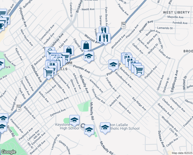 map of restaurants, bars, coffee shops, grocery stores, and more near 2904 Knowlson Avenue in Pittsburgh