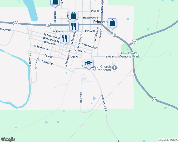 map of restaurants, bars, coffee shops, grocery stores, and more near 212 South College Avenue in Princeton