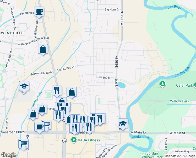map of restaurants, bars, coffee shops, grocery stores, and more near 8887 West 10400 North in Lehi