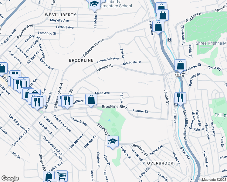 map of restaurants, bars, coffee shops, grocery stores, and more near 1443 Bellaire Place in Pittsburgh