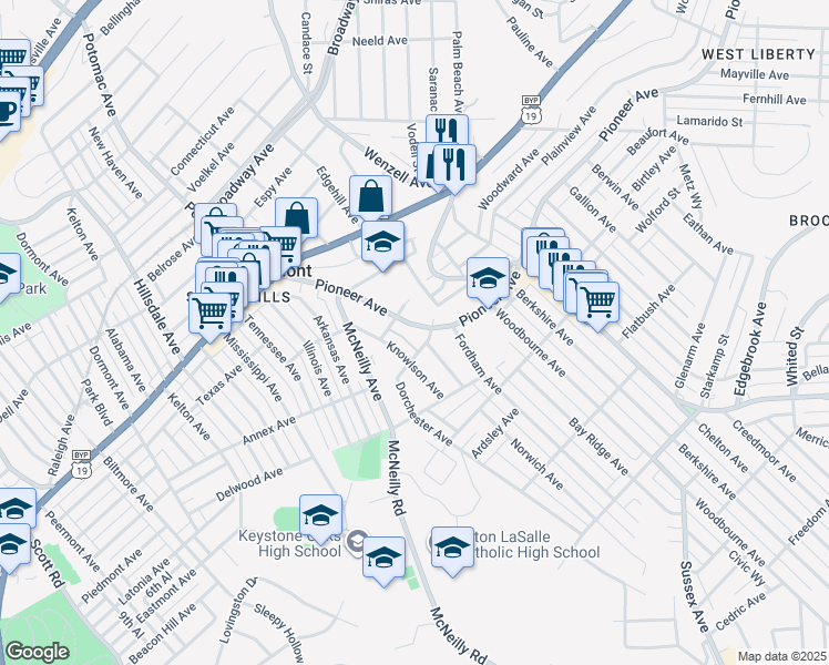 map of restaurants, bars, coffee shops, grocery stores, and more near 2904 Knowlson Avenue in Pittsburgh
