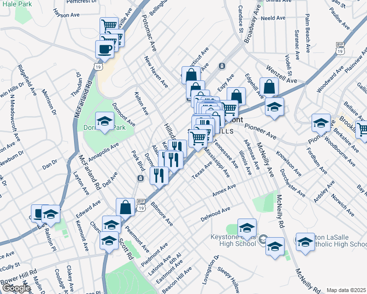 map of restaurants, bars, coffee shops, grocery stores, and more near in Dormont
