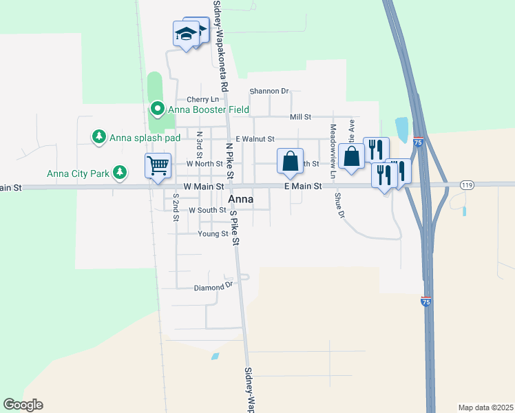map of restaurants, bars, coffee shops, grocery stores, and more near 207 Fairview Avenue in Anna