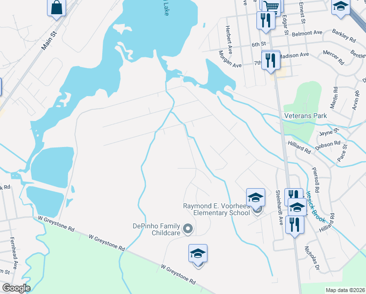 map of restaurants, bars, coffee shops, grocery stores, and more near 57 Lorton Lane in Old Bridge