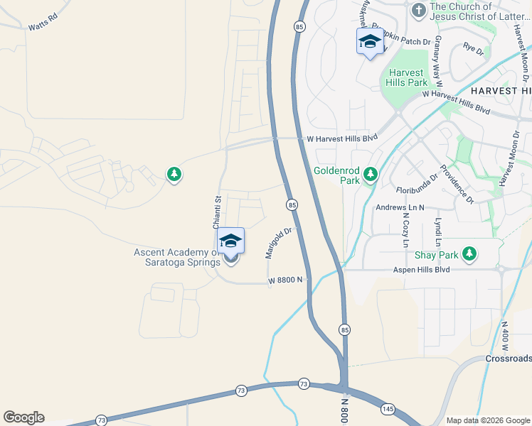 map of restaurants, bars, coffee shops, grocery stores, and more near 1772 West Buckeye Way in Saratoga Springs