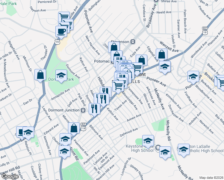 map of restaurants, bars, coffee shops, grocery stores, and more near in Dormont