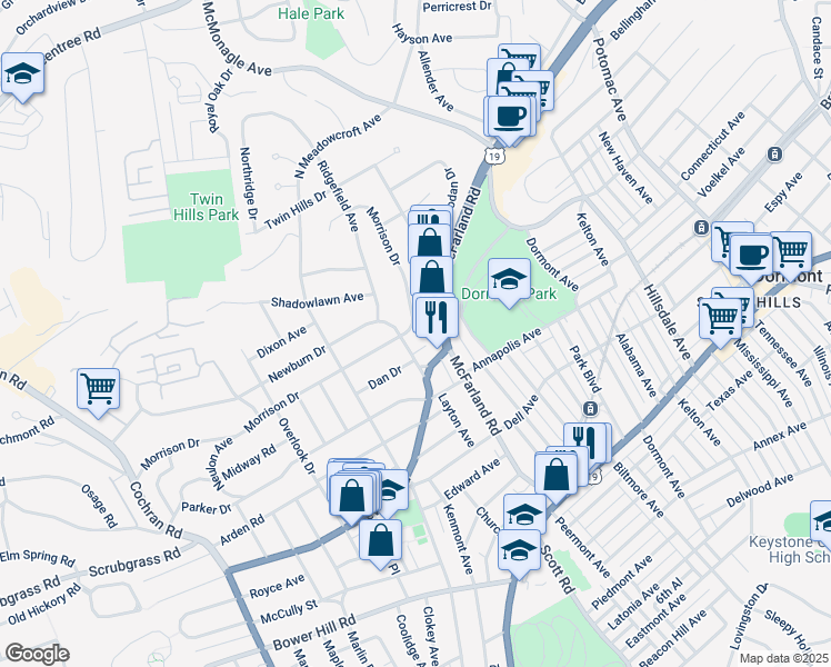 map of restaurants, bars, coffee shops, grocery stores, and more near in Pittsburgh